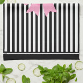 Cute Name Pink Ribbon Black White Stripes Pattern Theedoek (Gevouwen)