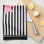 Cute Name Pink Ribbon Black White Stripes Pattern Theedoek (Quarter Fold)