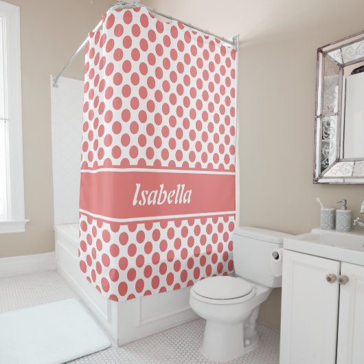 Cute Name Pink & White Polka Dot Pattern Douchegordijn (In situ)