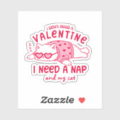 Cute Napping Cat Funny Custom Valentine Sticker (Vel)