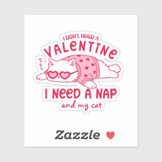 Cute Napping Cat Funny Custom Valentine Sticker (Vel)