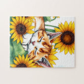 Cute Napping Kitten and Sunflowers Legpuzzel (Horizontaal)