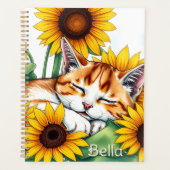 Cute Napping Kitten and Sunflowers Personalized Planner (Voorkant)