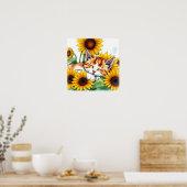 Cute Napping Kitten and Sunflowers Poster (Keuken)