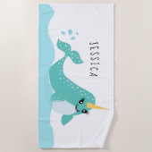 Cute Narwhal Arctic Whale Cartoon Strandlaken (Voorkant)