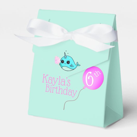 Cute Narwhal, Balloons Birthday Party Personalized Bedankdoosjes (Voorkant Zijde)