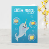 Cute Narwhal Birthday Kaart (Gele Bloem)