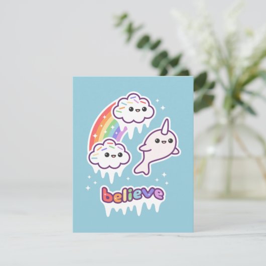 Cute Narwhal Birthday Party Invitations Kaart (Staand voorkant)