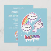 Cute Narwhal Birthday Party Invitations Kaart (Voorkant / Achterkant)