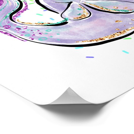 Cute Narwhal Cartoon Kawaii Illustratie Naam toevo Poster (Hoek)