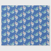 Cute Narwhal Cartoon Pattern in Blue Cadeaupapier (Vlak)