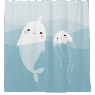 Cute narwhal en kwallen douchegordijn