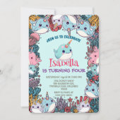 Cute Narwhal fish Pattern Watercolor Under the Sea Kaart (Voorkant)