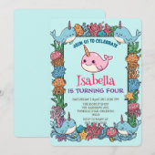 Cute Narwhal fish Pattern Watercolor Under the Sea Kaart (Voorkant / Achterkant)