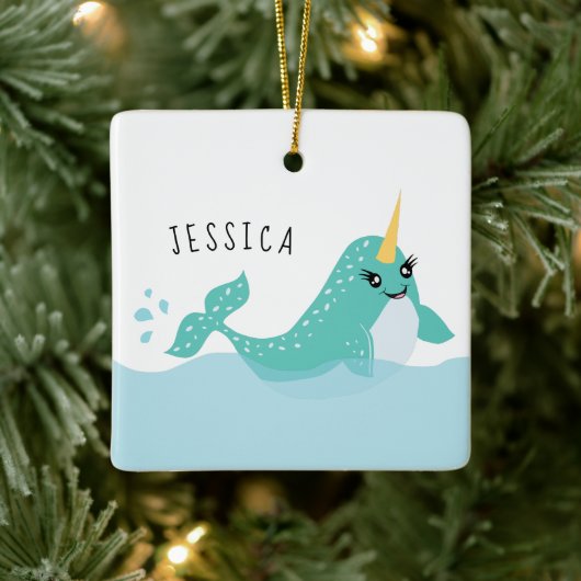 Cute Narwhal Girls Keramisch Ornament (Boom)