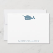 Cute Narwhal in Blue Personalized Baby en Kinderen Notitiekaartje (Voorkant)