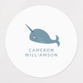 Cute Narwhal in Blue Personalized Labels (Design 1)