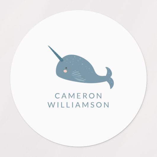 Cute Narwhal in Blue Personalized Labels (Design 1)