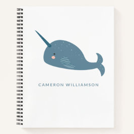 Cute Narwhal in Blue Personalized Notitieboek