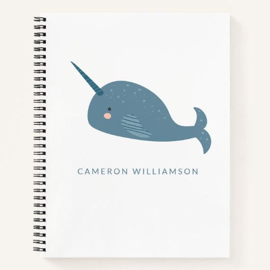 Cute Narwhal in Blue Personalized Notitieboek (Voorkant)