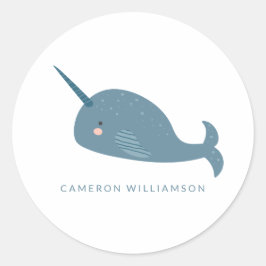 Cute Narwhal in Blue Personalized Ronde Sticker