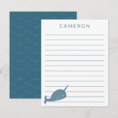 Cute Narwhal in Blue Specialized Kinderen Lined Bedankkaart (Voorkant / Achterkant)