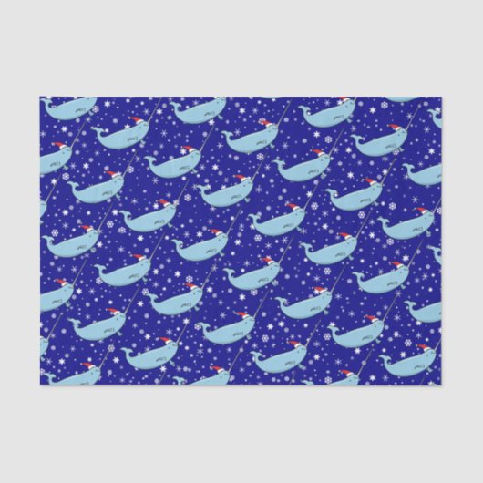 Cute Narwhal in Santa Hat Pattern Wrapping Paper Tissuepapier (Voorkant)