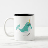 Cute Narwhal met Eyeglasses Tweekleurige Koffiemok (Links)