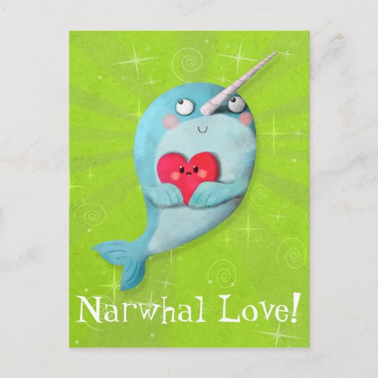 Cute Narwhal met hart Briefkaart (Voorkant)