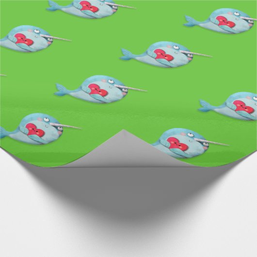 Cute Narwhal met hart Cadeaupapier (Hoek)