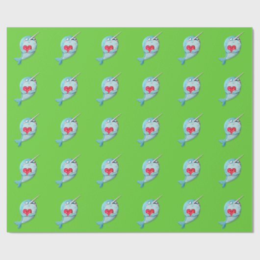 Cute Narwhal met hart Cadeaupapier (Vlak)