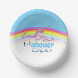 Cute narwhal moeder babyblauwe regenboog baby show papieren kommen