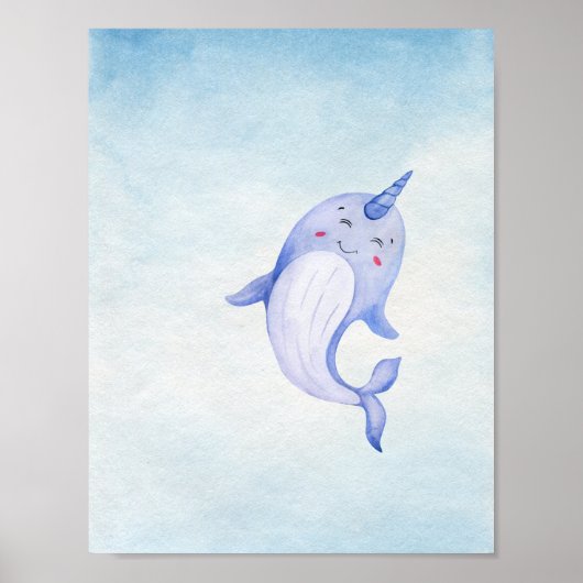 Cute Narwhal Ocean Nautical Nursery Poster (Voorkant)