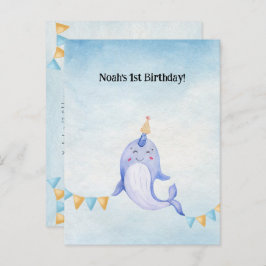 Cute Narwhal Ocean Theme Narwal Birthday Invite Briefkaart