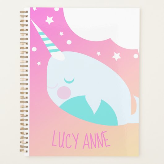 Cute Narwhal Ombre Roze Pastel Planner (Voorkant)