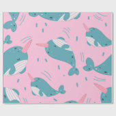 Cute Narwhal Pattern Cadeaupapier (Vlak)