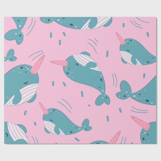 Cute Narwhal Pattern Cadeaupapier (Vlak)