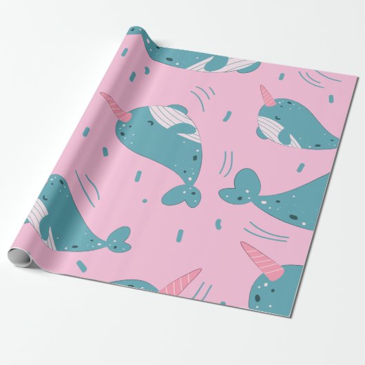 Cute Narwhal Pattern Cadeaupapier (Uitgerold)