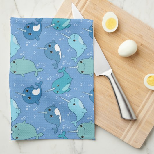 Cute Narwhal Pattern Theedoek (Quarter Fold)