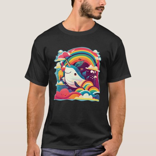 Cute Narwhal Sea Creature Rainbows Clouds And Narw T-shirt (Voorkant)