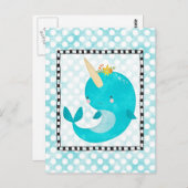 Cute Narwhal - Turquoise Aqua Whale Briefkaart (Voorkant / Achterkant)