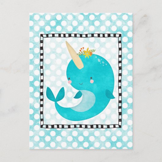 Cute Narwhal - Turquoise Aqua Whale Briefkaart (Voorkant)