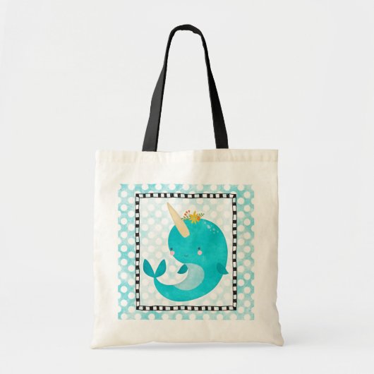 Cute Narwhal - Turquoise Nursery Print Tote Bag (Voorkant)