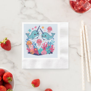 Cute Narwhal vispatroon waterverf onder de zee Servet