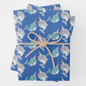 Cute Narwhal Whimsical Cartoon Pattern in Blue Inpakpapier Vel (In situ)