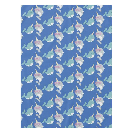 Cute Narwhal Whimsical Cartoon Pattern in Blue Tafelkleed (Voorkant)
