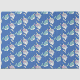 Cute Narwhal Whimsical Cartoon Pattern in Blue Tissuepapier