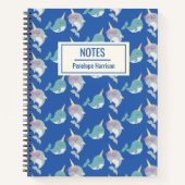 Cute Narwhal Whimsical Pattern Blue, gepersonalise Notitieboek (Voorkant)