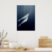 Cute Narwhals die onder water zwemmen Poster (Keuken)