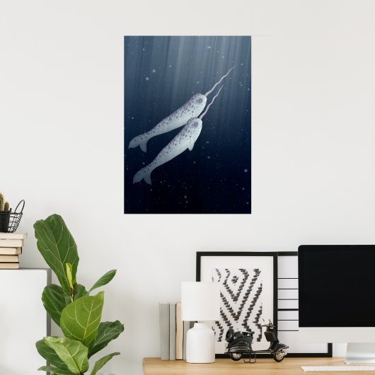 Cute Narwhals die onder water zwemmen Poster (Thuiskantoor)